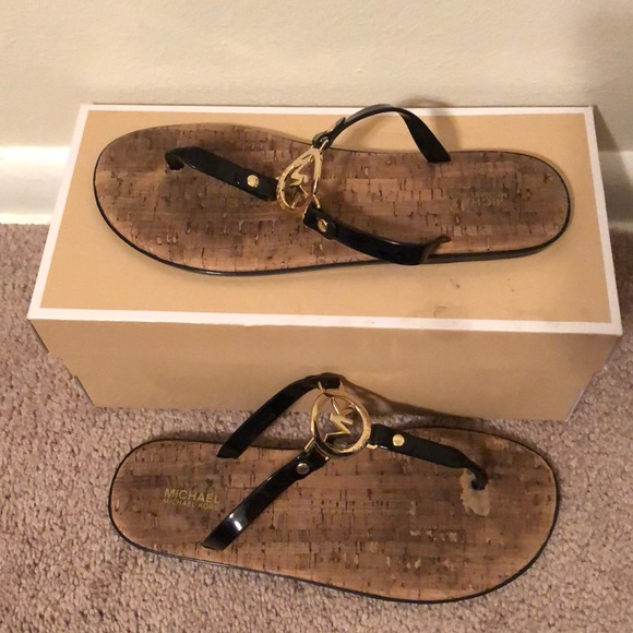 Black Cork Michael Kors Jelly Flip Flops - Picture 1 of 4